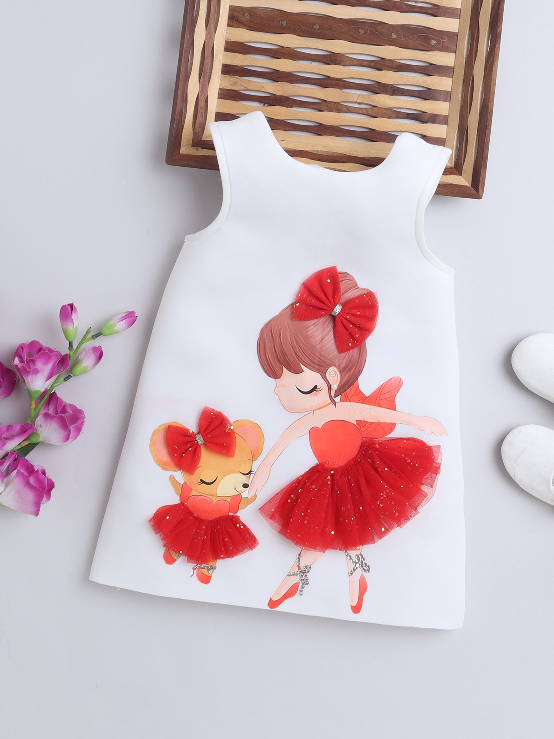White & Red 3D Ballerina Dress for Baby Girls 💃❤️
