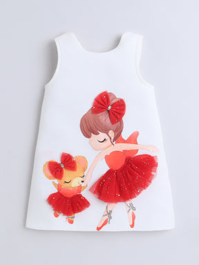 White & Red 3D Ballerina Dress for Baby Girls 💃❤️