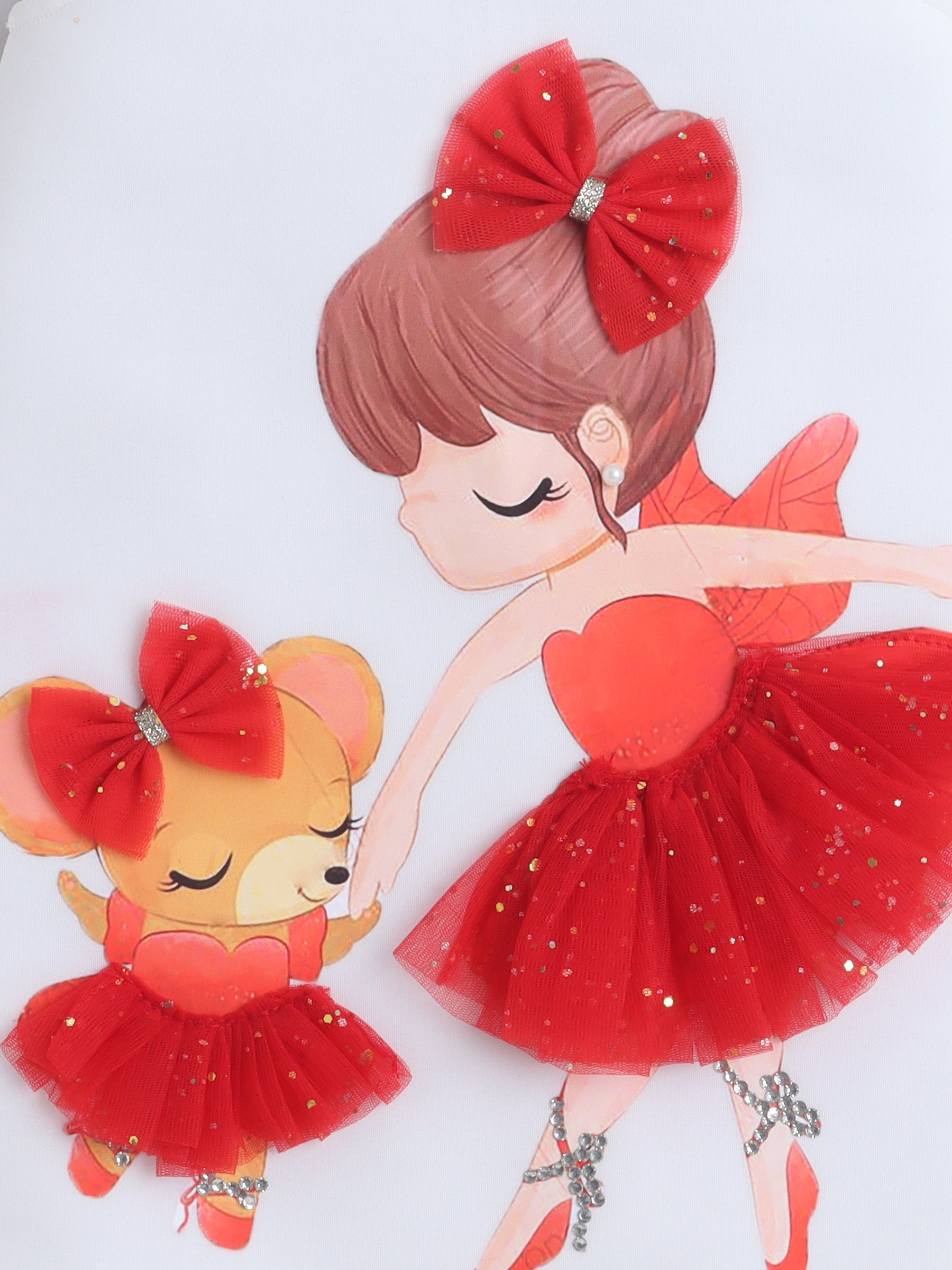 White & Red 3D Ballerina Dress for Baby Girls 💃❤️
