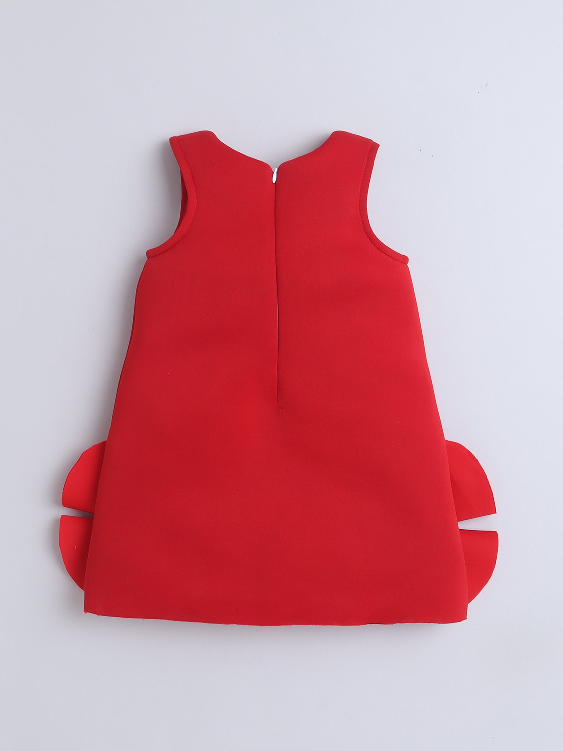 Red Party Dress with Large White Bow & Pearl Flower HemRed Party Dress with Large White Bow & Pearl Flower Hem