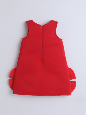 Red Party Dress with Large White Bow & Pearl Flower HemRed Party Dress with Large White Bow & Pearl Flower Hem