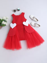 Red Tulle Party Dress with 3D Heart Appliqué for Girls