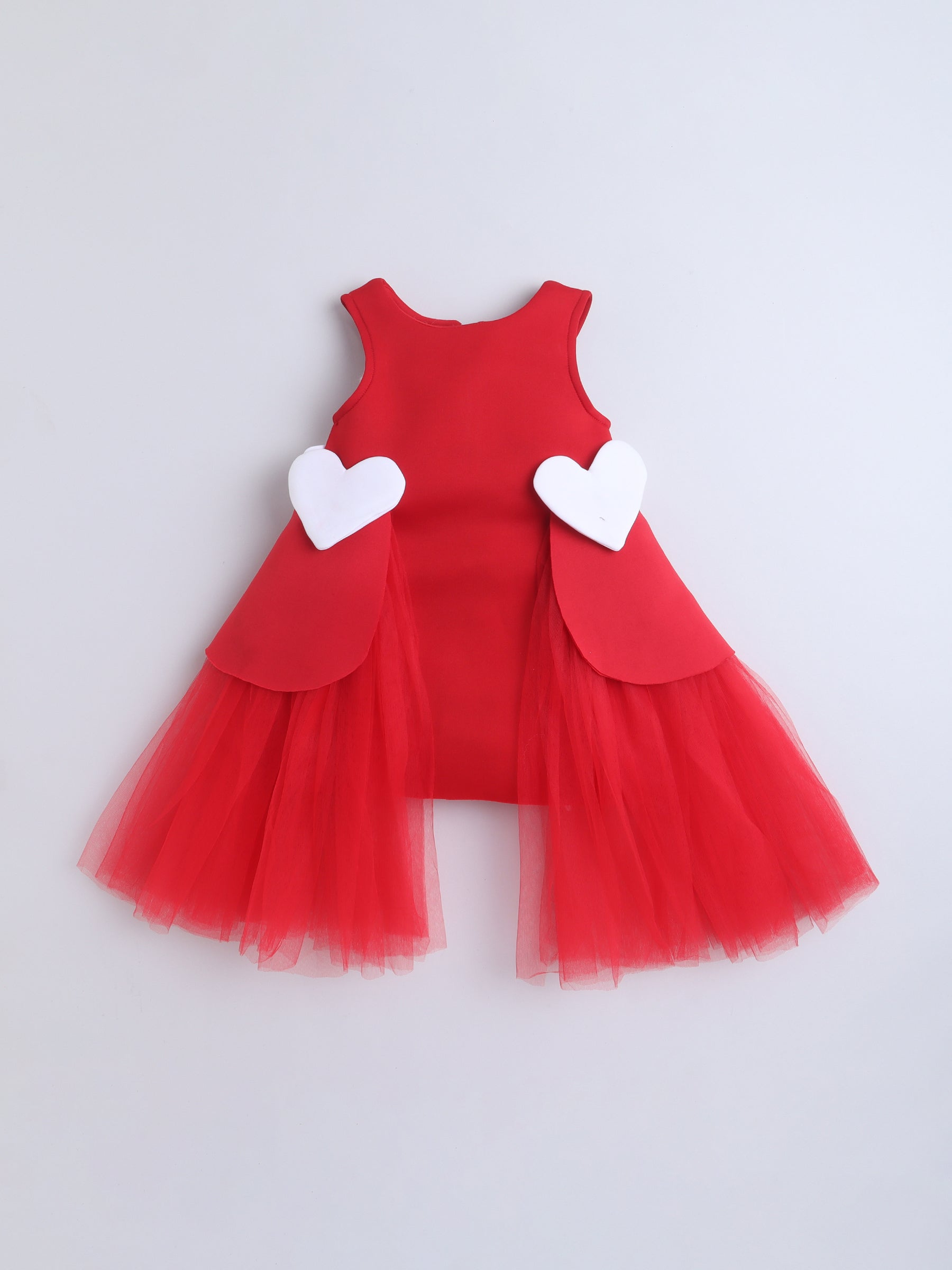 Red Tulle Party Dress with 3D Heart Appliqué for Girls