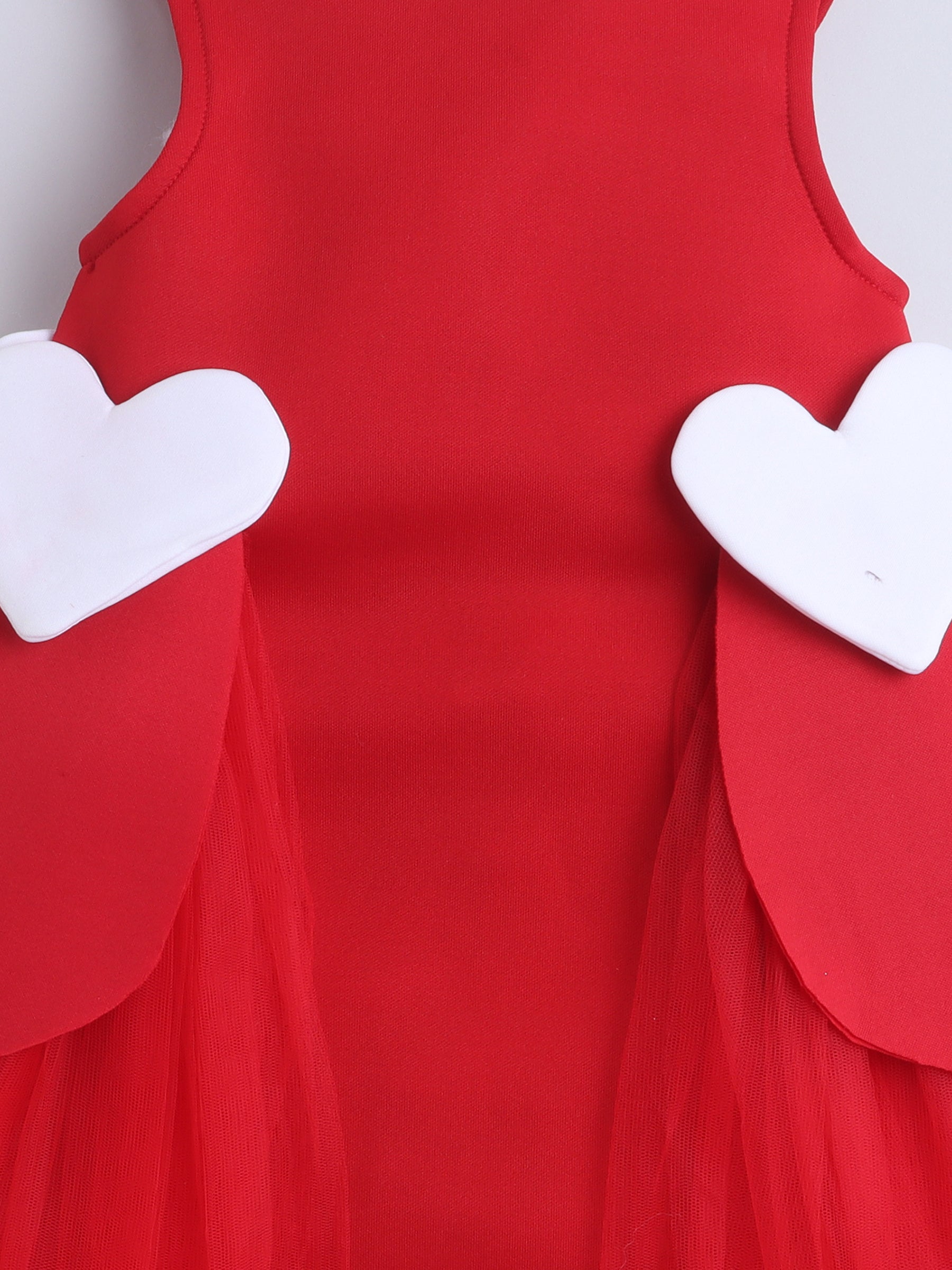 Red Tulle Party Dress with 3D Heart Appliqué for Girls