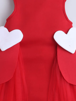 Red Tulle Party Dress with 3D Heart Appliqué for Girls