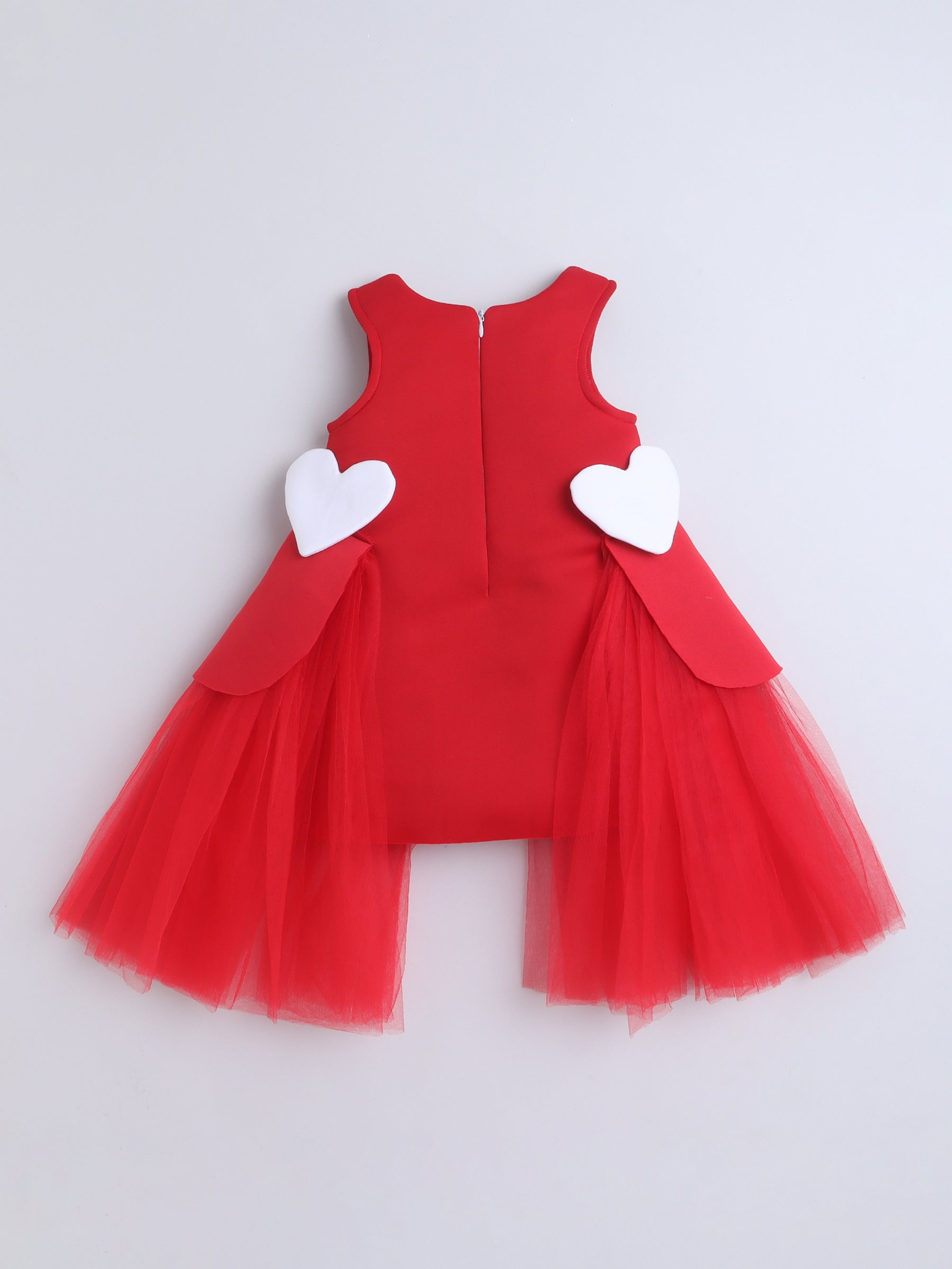 Red Tulle Party Dress with 3D Heart Appliqué for Girls