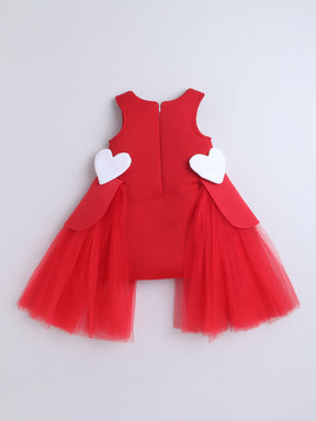 Red Tulle Party Dress with 3D Heart Appliqué for Girls