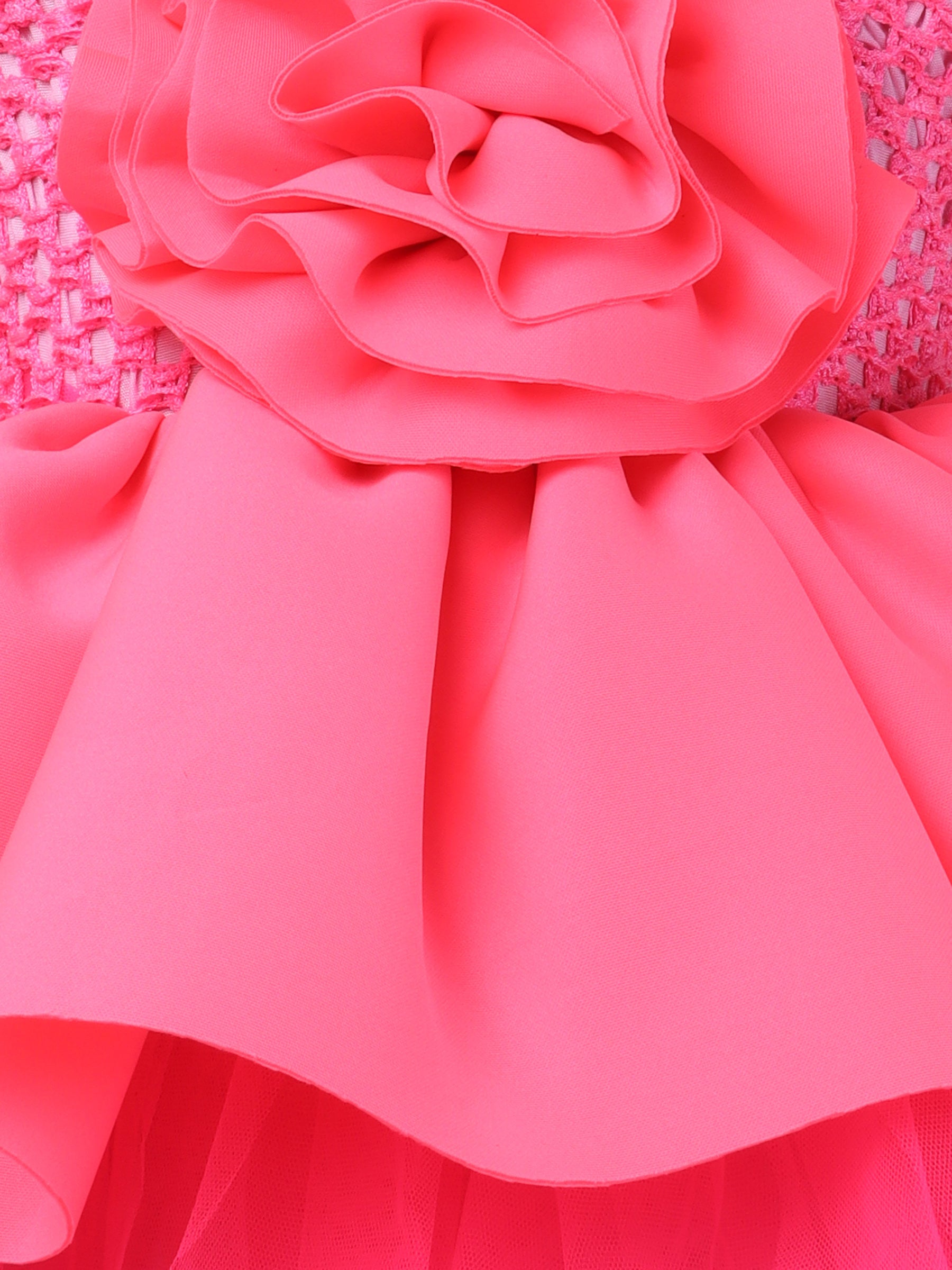 "Neon bloom tutu gown – bold flower accent and vibrant charm for your little star."