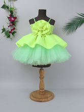 "Neon bloom tutu gown – bold flower accent and vibrant charm for your little star."