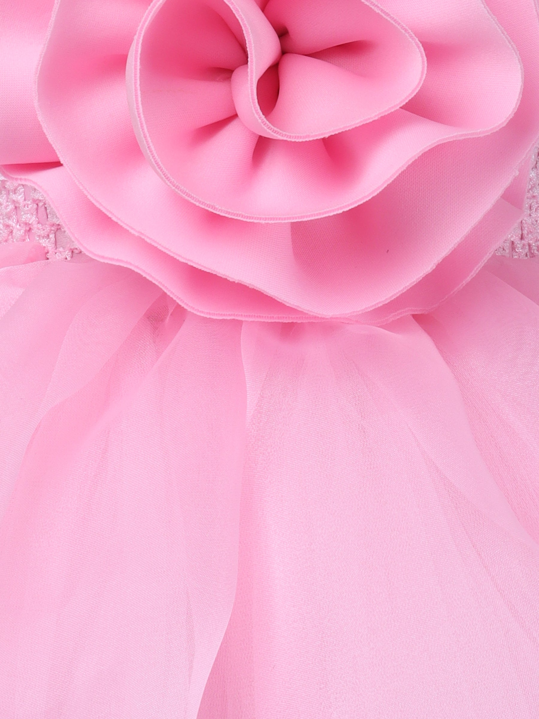 "Whimsical Pink Tulle Dress with Oversized Rose Detail – Perfect for Little Princesses!