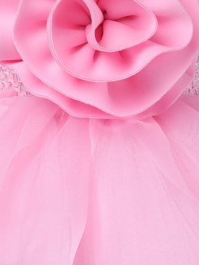 "Whimsical Pink Tulle Dress with Oversized Rose Detail – Perfect for Little Princesses!