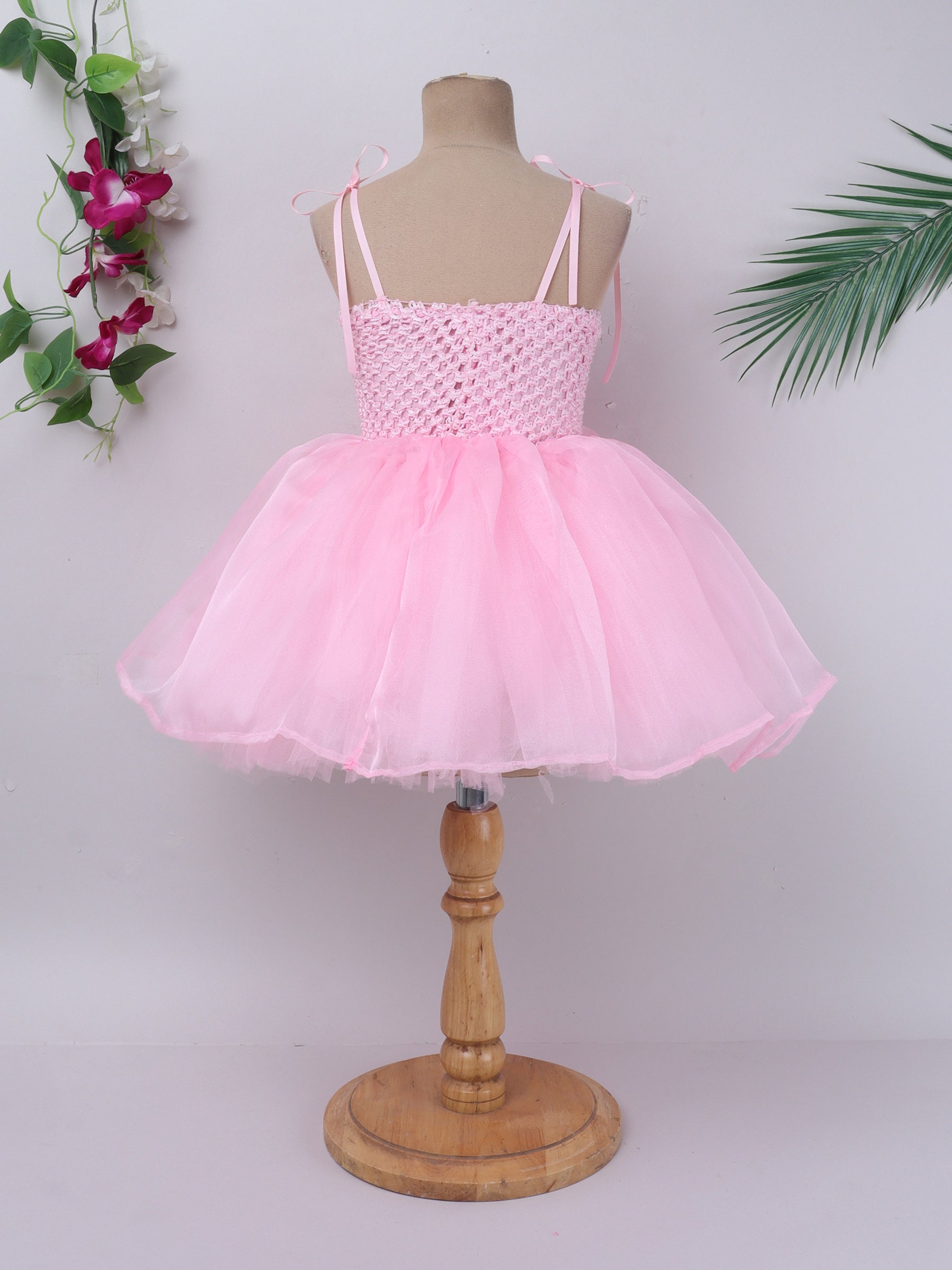 "Whimsical Pink Tulle Dress with Oversized Rose Detail – Perfect for Little Princesses!