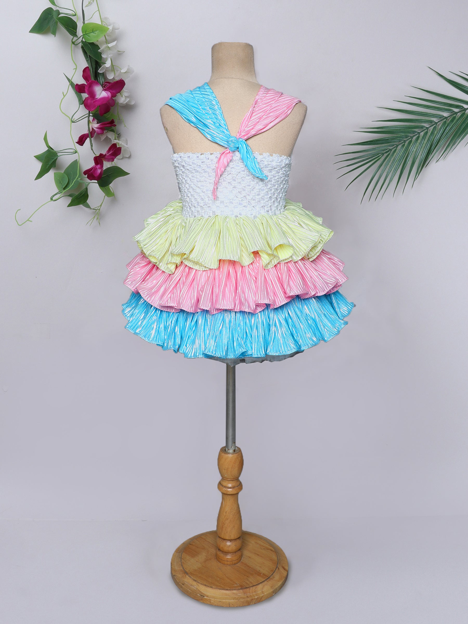 "Pastel rainbow layered tutu gown – vibrant, playful, and perfect for special celebrations."
