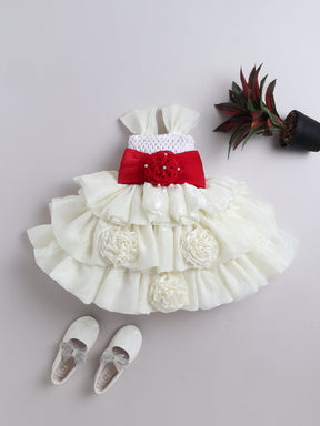 Rosette Bow Embellished Ruffle Tutu Party Dress