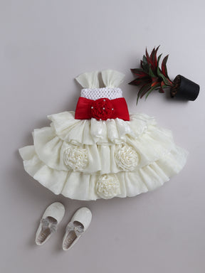 Rosette Bow Embellished Ruffle Tutu Party Dress