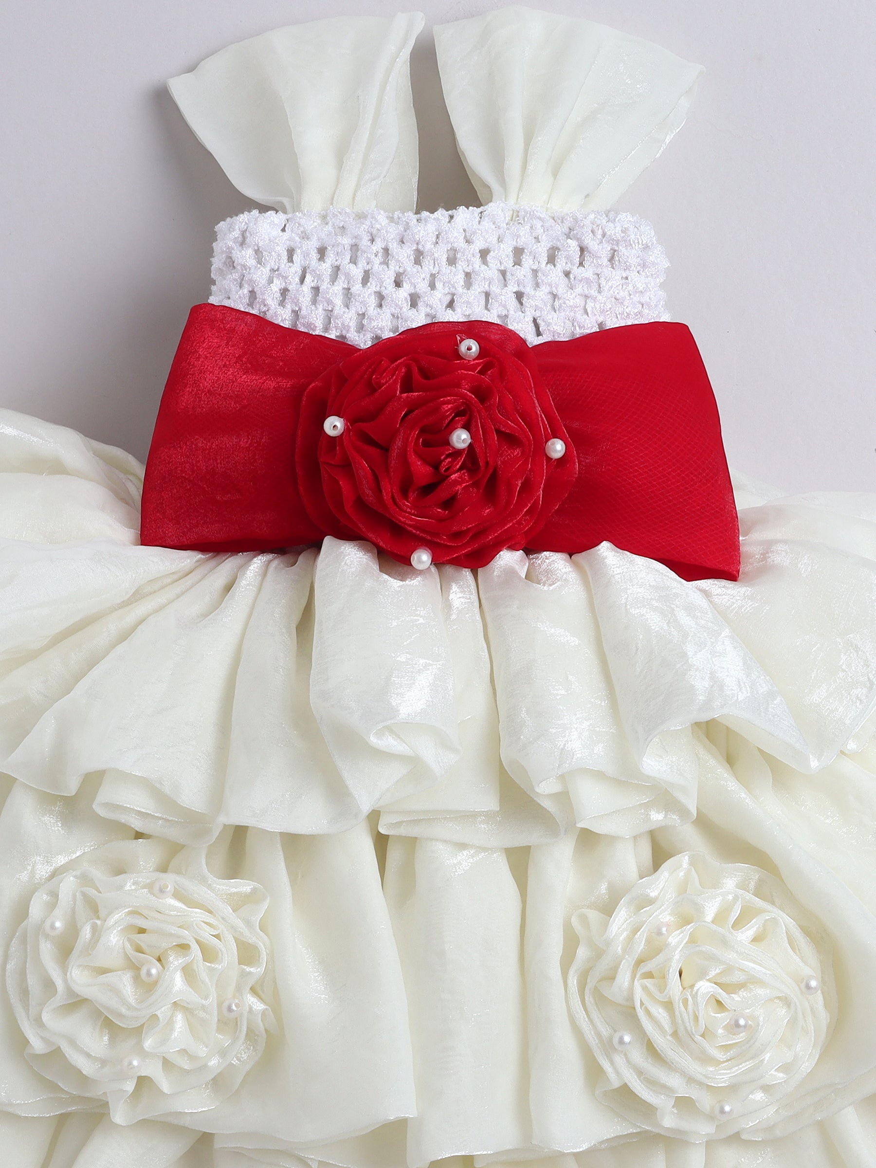 Rosette Bow Embellished Ruffle Tutu Party Dress