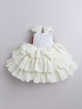 Rosette Bow Embellished Ruffle Tutu Party Dress