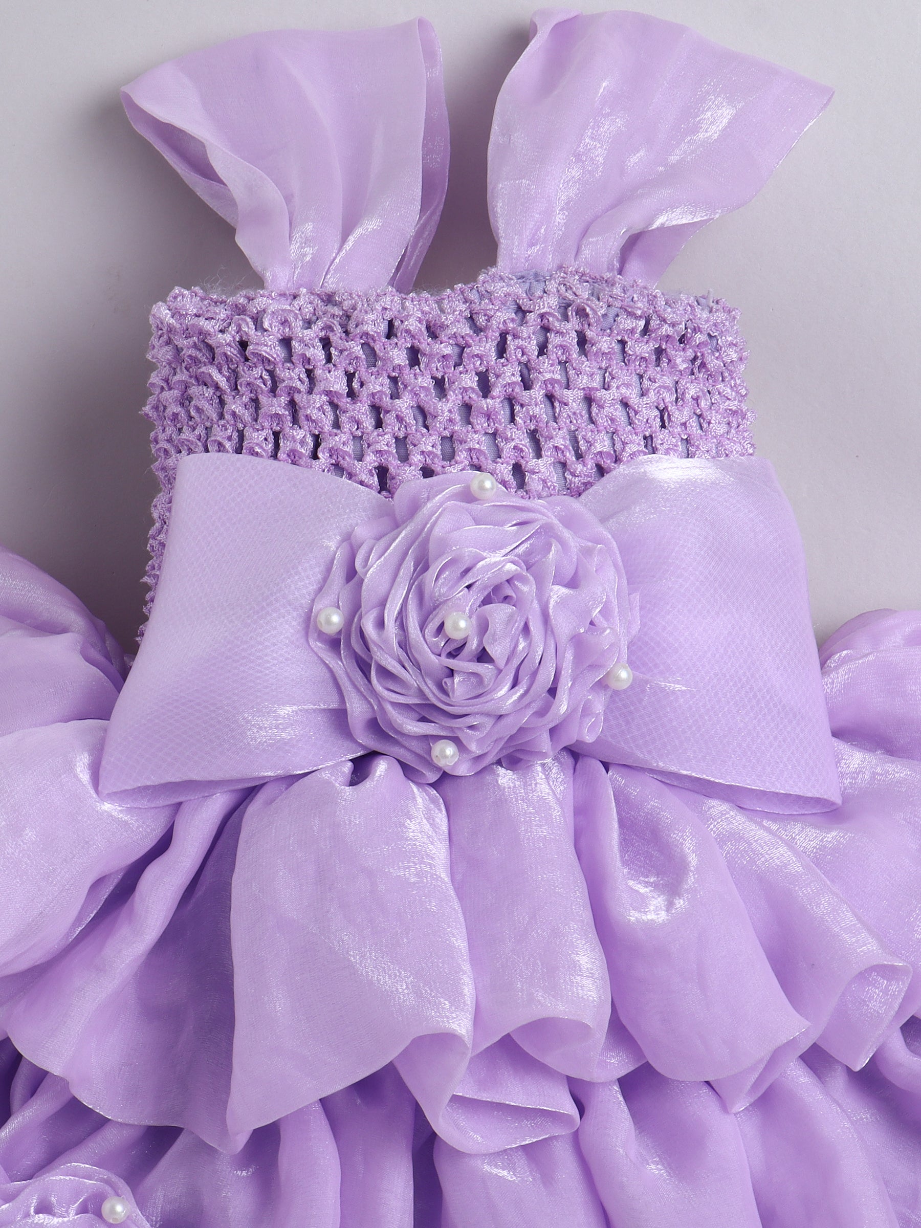 Rosette Bow Embellished Ruffle Tutu Party Dress