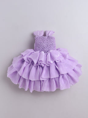 Rosette Bow Embellished Ruffle Tutu Party Dress