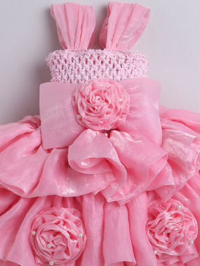 Rosette Bow Embellished Ruffle Tutu Party Dress