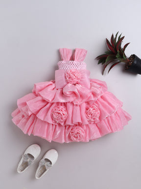 Rosette Bow Embellished Ruffle Tutu Party Dress