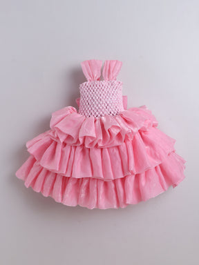 Rosette Bow Embellished Ruffle Tutu Party Dress