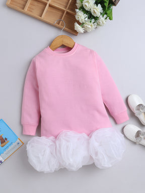 Black & White Ruffle Organza Floral Knee Length Sweatshirt Dress