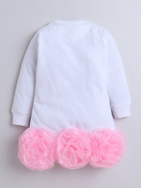 Black & White Ruffle Organza Floral Knee Length Sweatshirt Dress