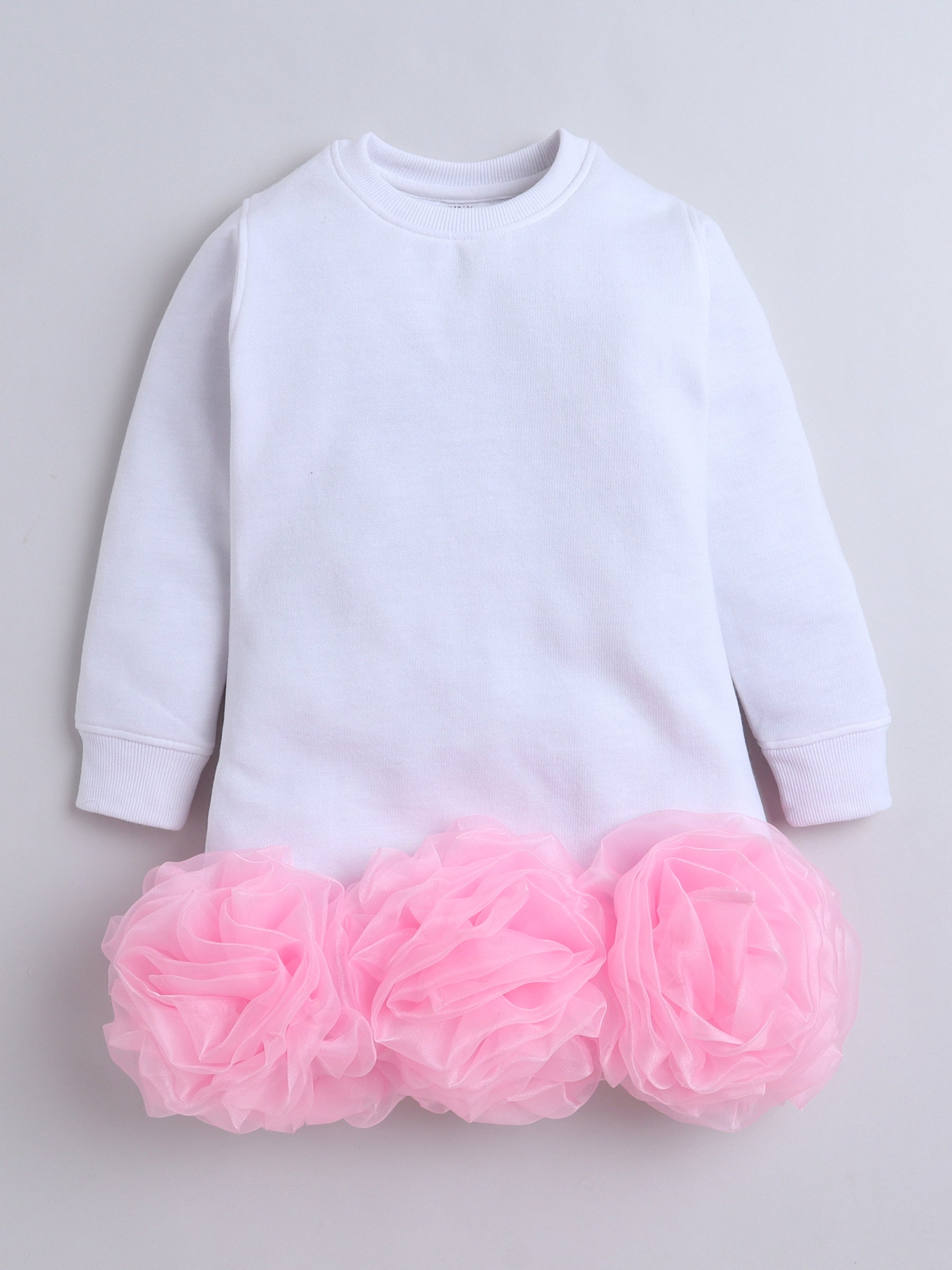 Black & White Ruffle Organza Floral Knee Length Sweatshirt Dress