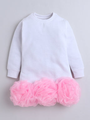 Black & White Ruffle Organza Floral Knee Length Sweatshirt Dress