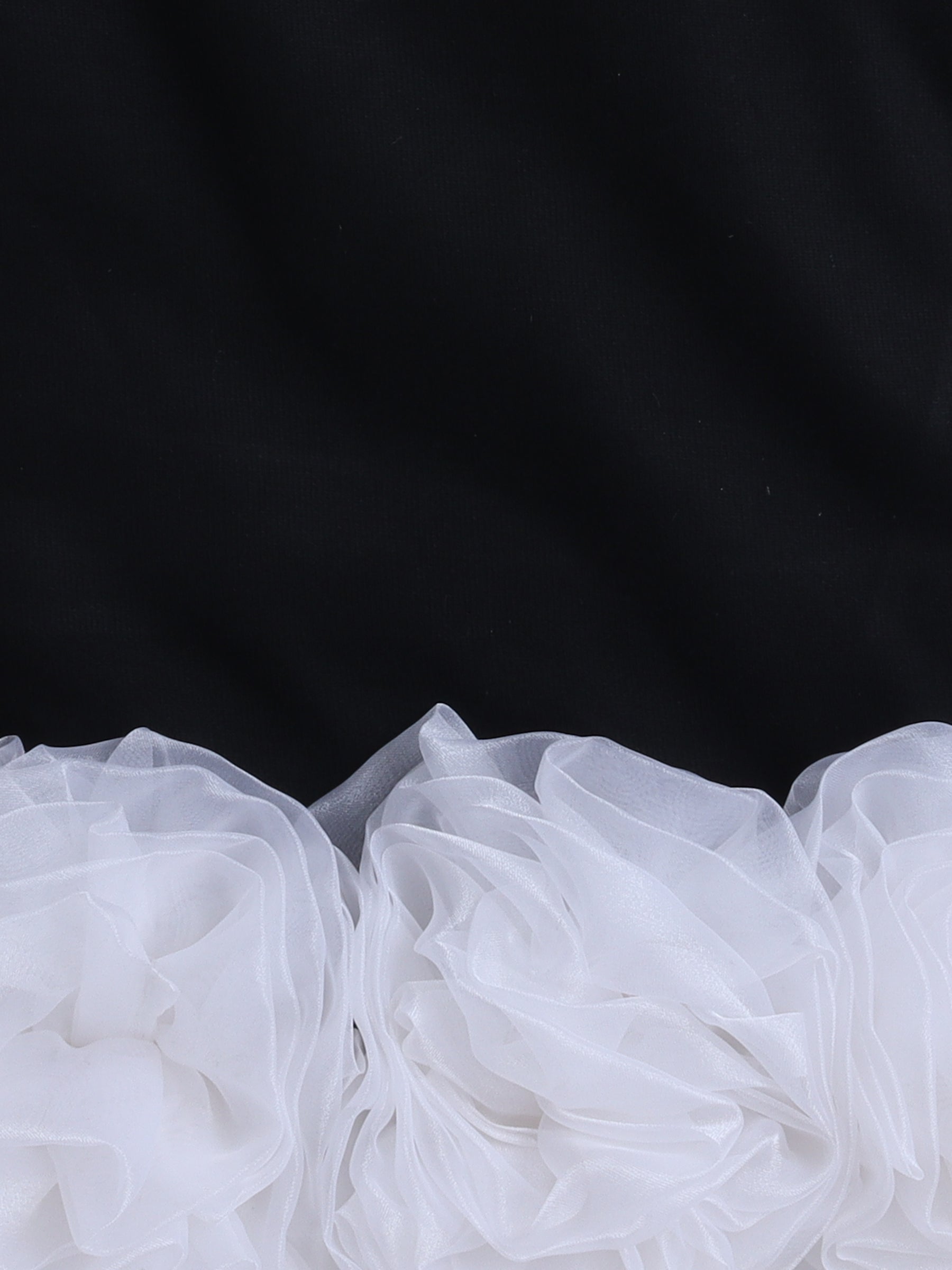 Black & White Ruffle Organza Floral Knee Length Sweatshirt Dress