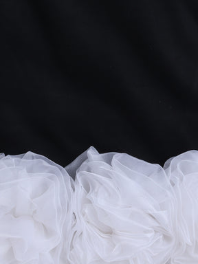 Black & White Ruffle Organza Floral Knee Length Sweatshirt Dress