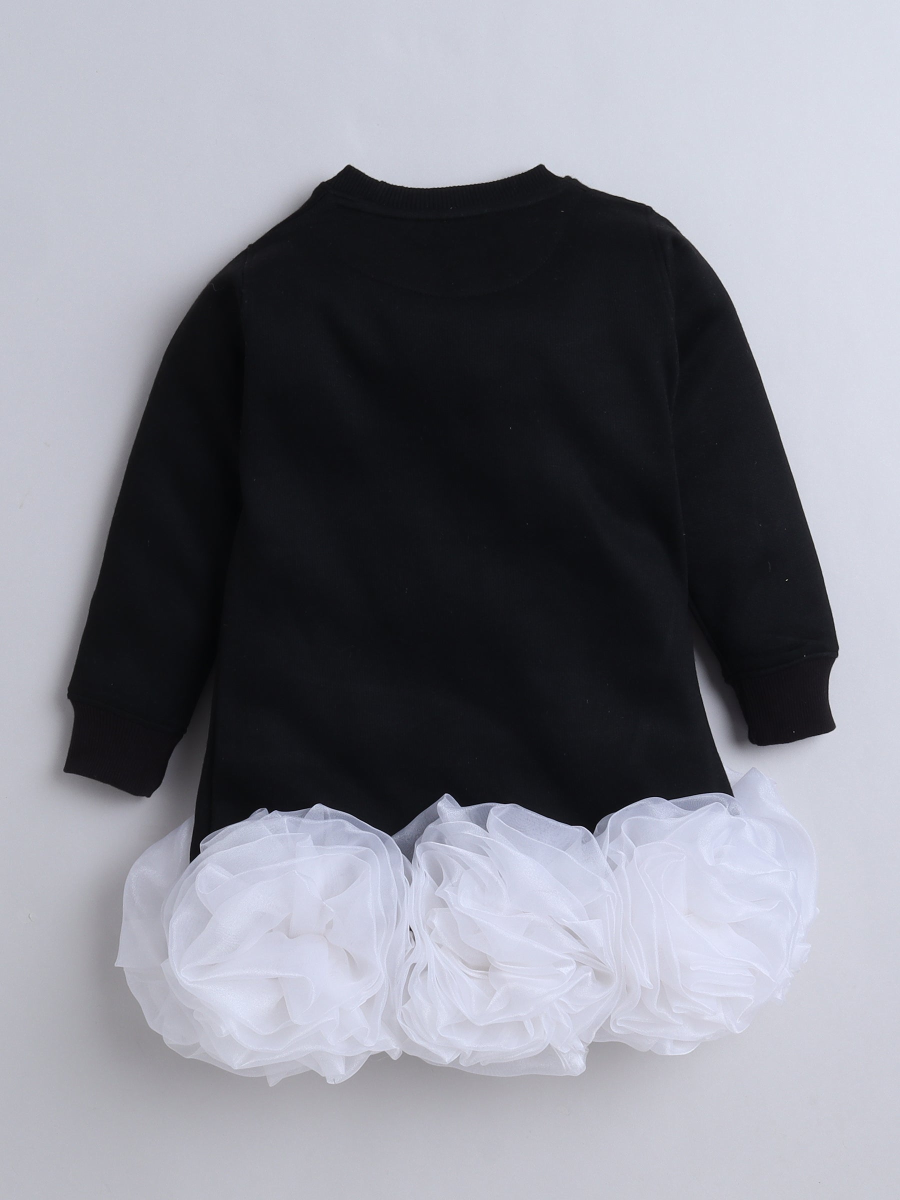 Black & White Ruffle Organza Floral Knee Length Sweatshirt Dress