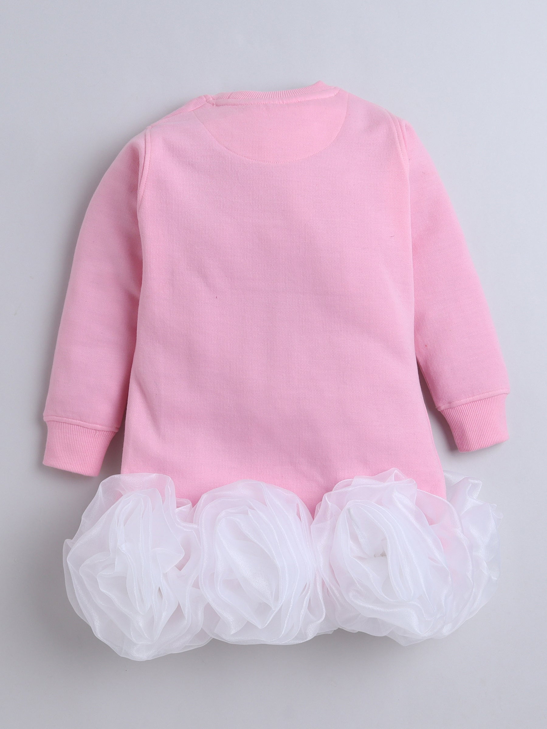 Black & White Ruffle Organza Floral Knee Length Sweatshirt Dress