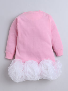 Black & White Ruffle Organza Floral Knee Length Sweatshirt Dress