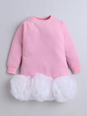 Black & White Ruffle Organza Floral Knee Length Sweatshirt Dress