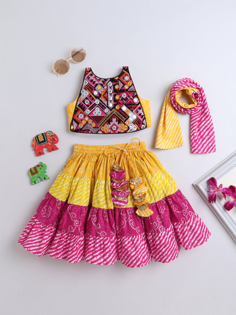 Vibrant Bandhani & Mirror Work Lehenga Set