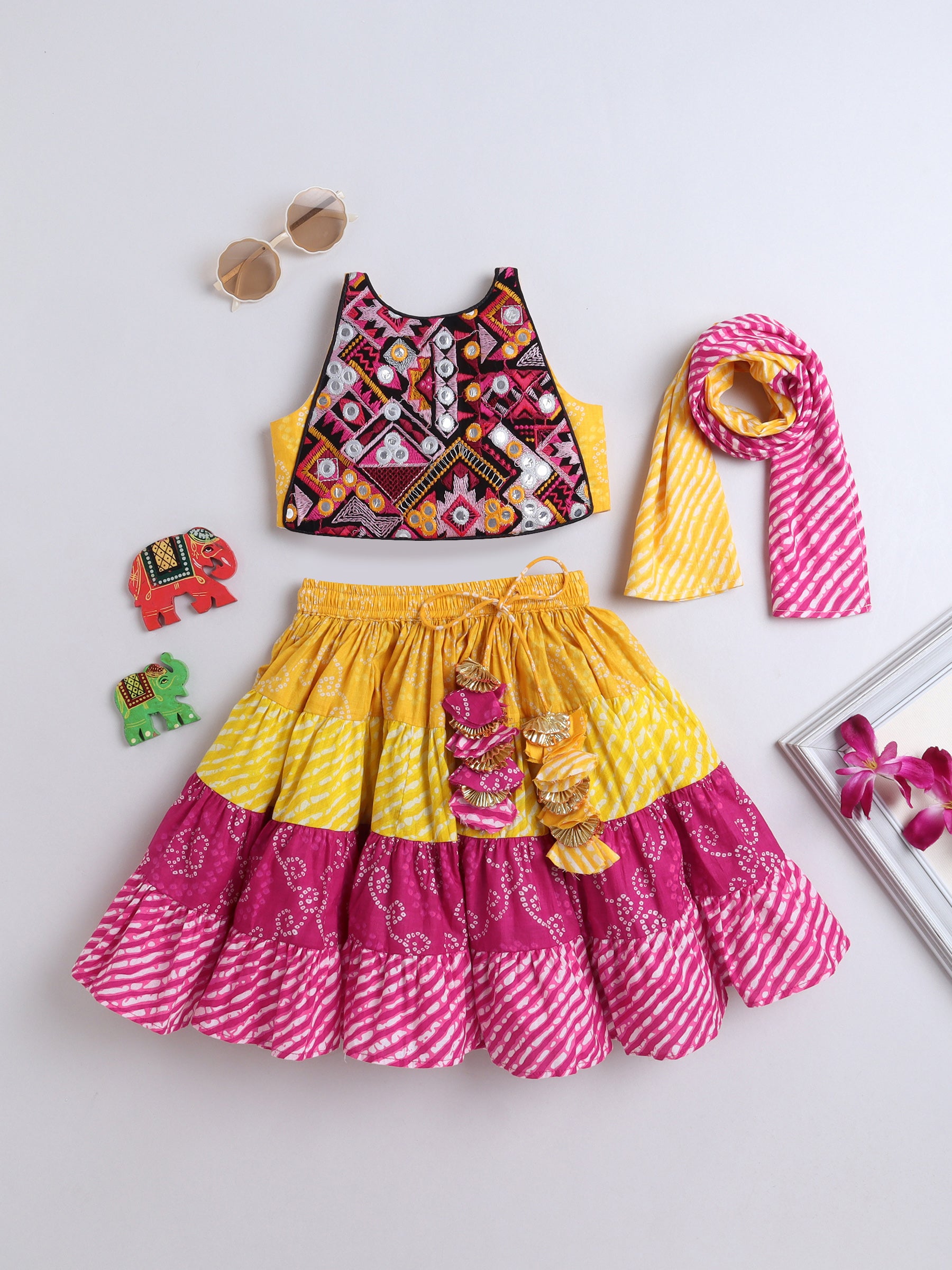 Vibrant Bandhani & Mirror Work Lehenga Set