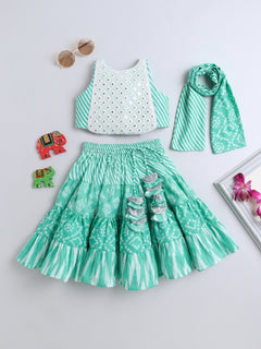 Mint Green Bandhani Embroidered Lehenga Set