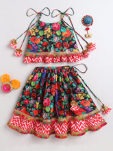 Girls Multicolour Floral Printed Chaniya Choli with Tassel Detailing
