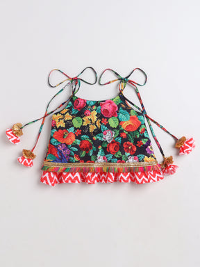 Girls Multicolour Floral Printed Chaniya Choli with Tassel Detailing