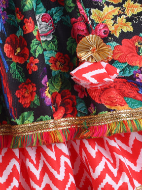 Girls Multicolour Floral Printed Chaniya Choli with Tassel Detailing