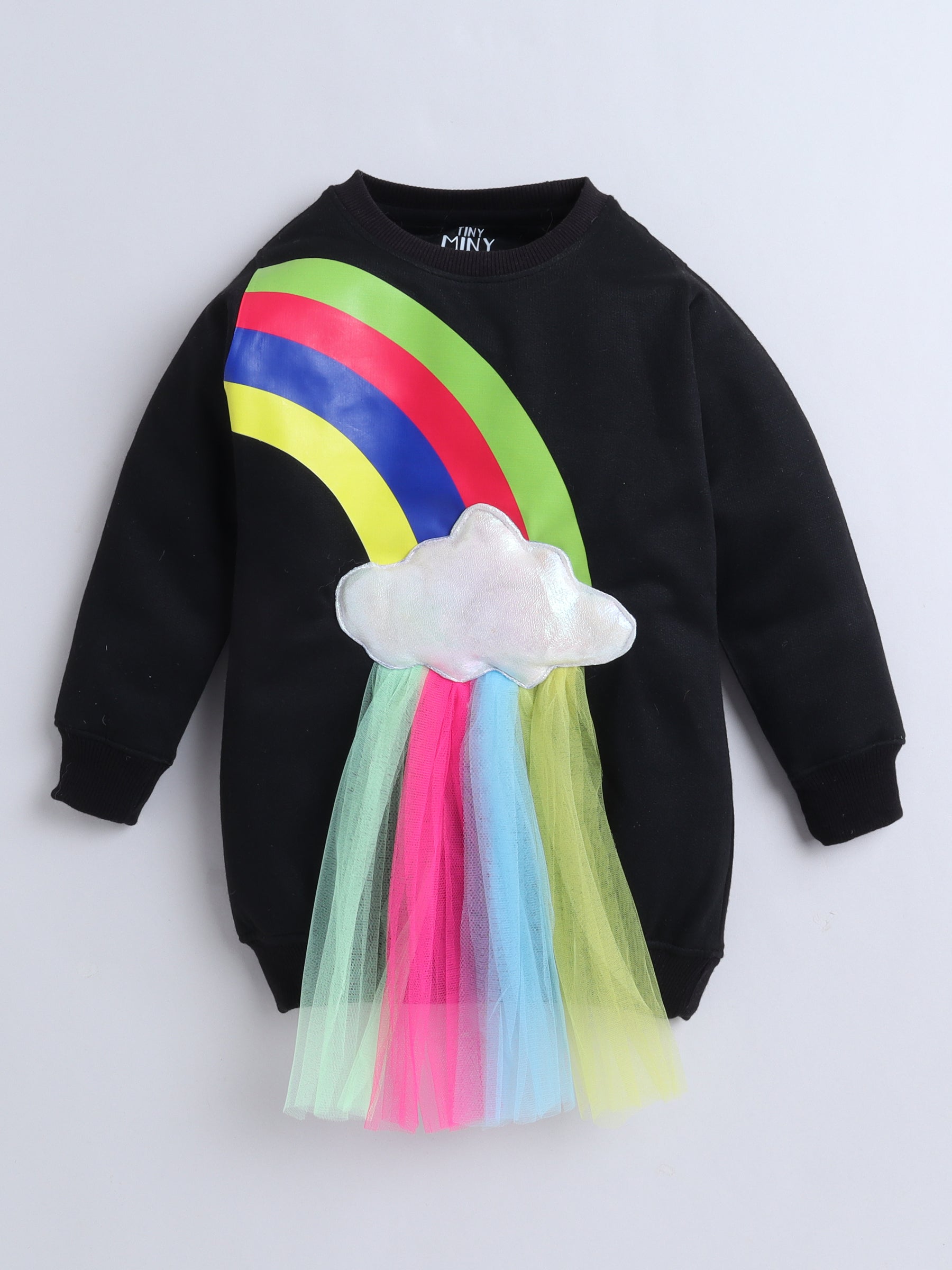 Rainbow Cloud Knee Length Sweatshirt Dress