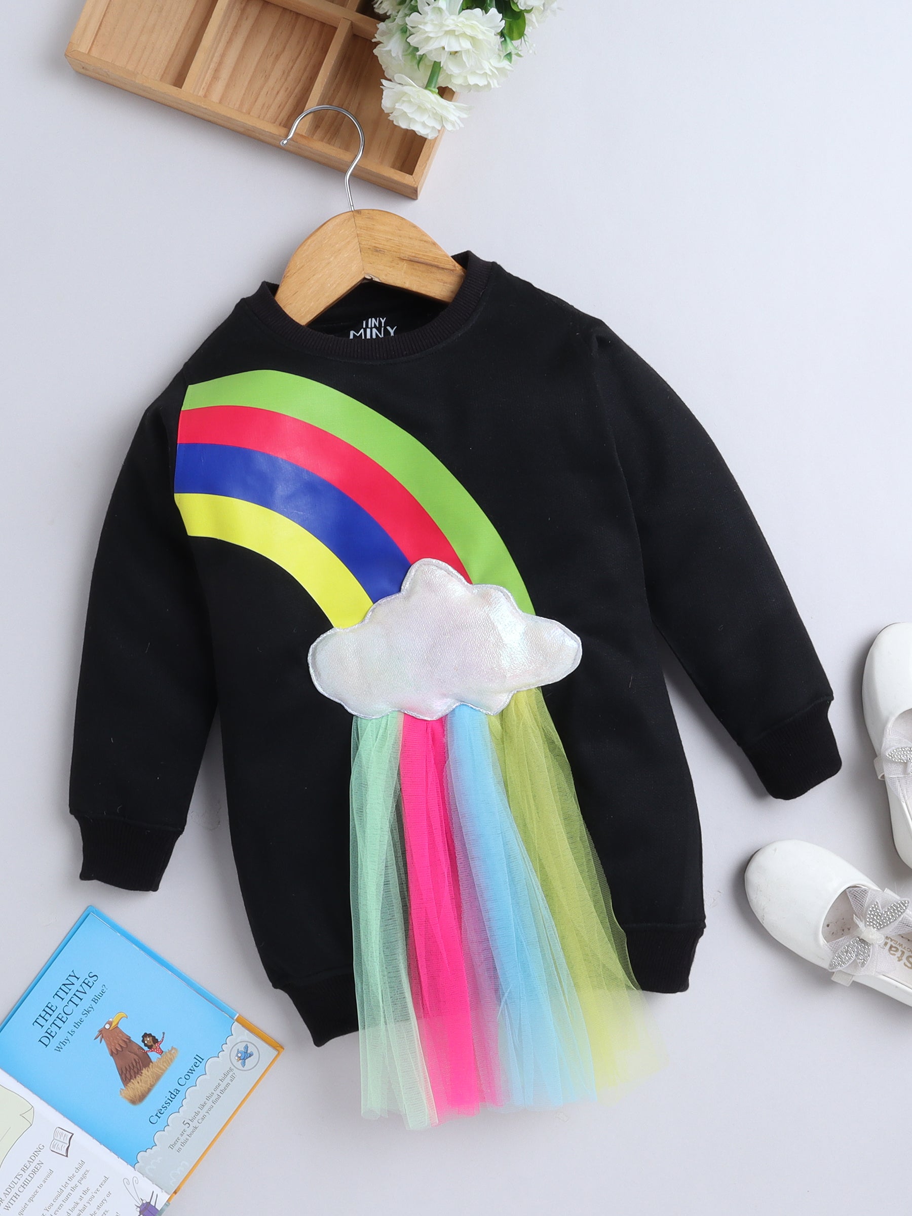 Rainbow Cloud Knee Length Sweatshirt Dress