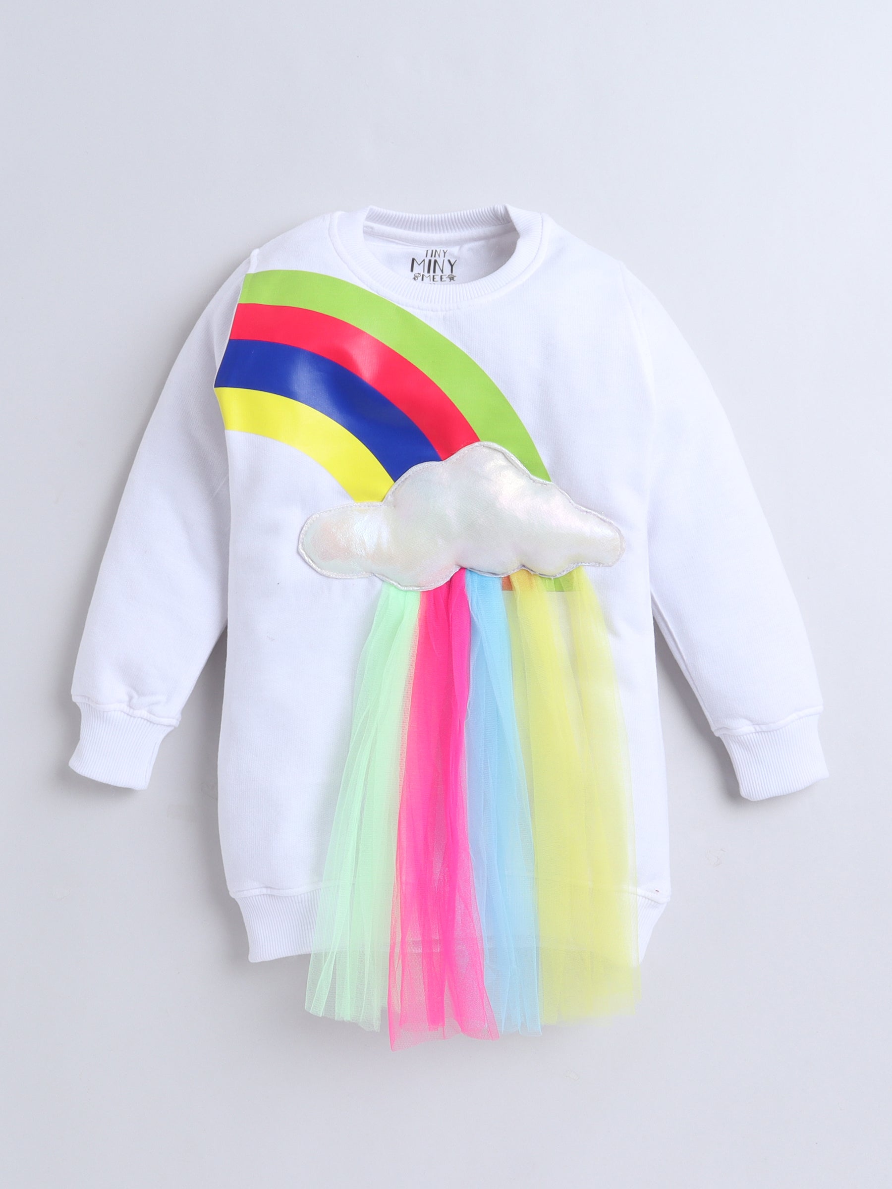 Rainbow Cloud Knee Length Sweatshirt Dress