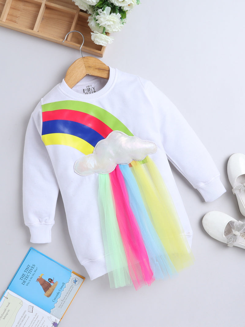Rainbow Cloud Knee Length Sweatshirt Dress