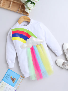 Rainbow Cloud Knee Length Sweatshirt Dress