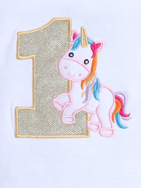 TINY MINY MEE Elastane Woven Half Sleeves Unicorn Embroidered Onesie With Shimmered Tutu Skirt & Headband