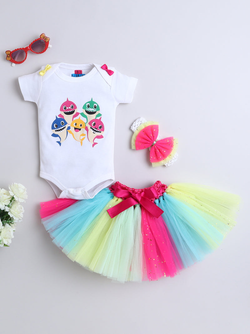 Baby Shark 3-Piece Baby Girl Rainbow Tutu Set