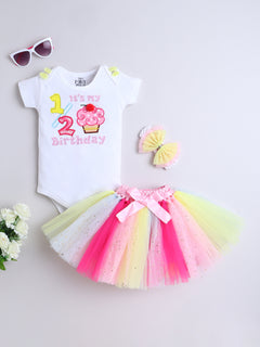 Half Birthday 3-Piece Baby Girl Tutu Set – Colorful Cupcake Theme